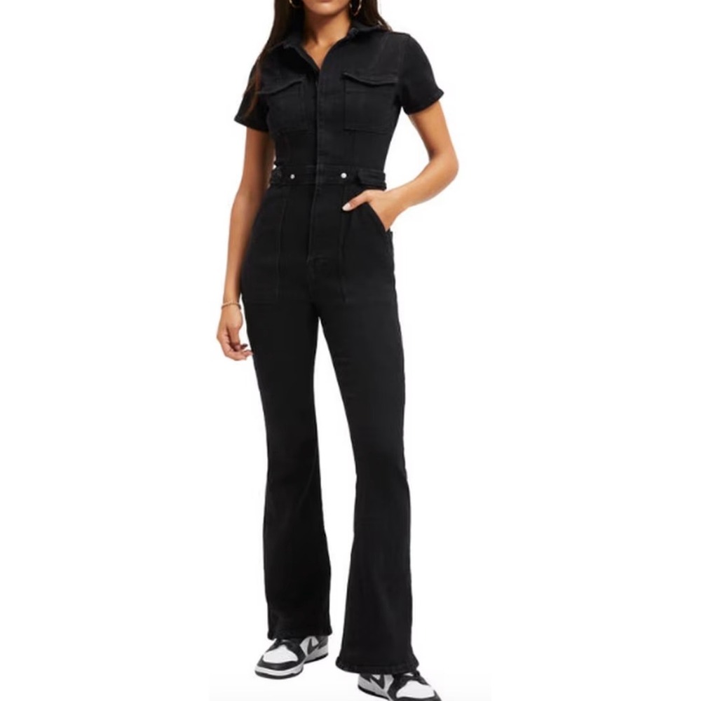 Good American Fit for Success Black Denim Flare Jumpsuit XL(L) Utility Coverall